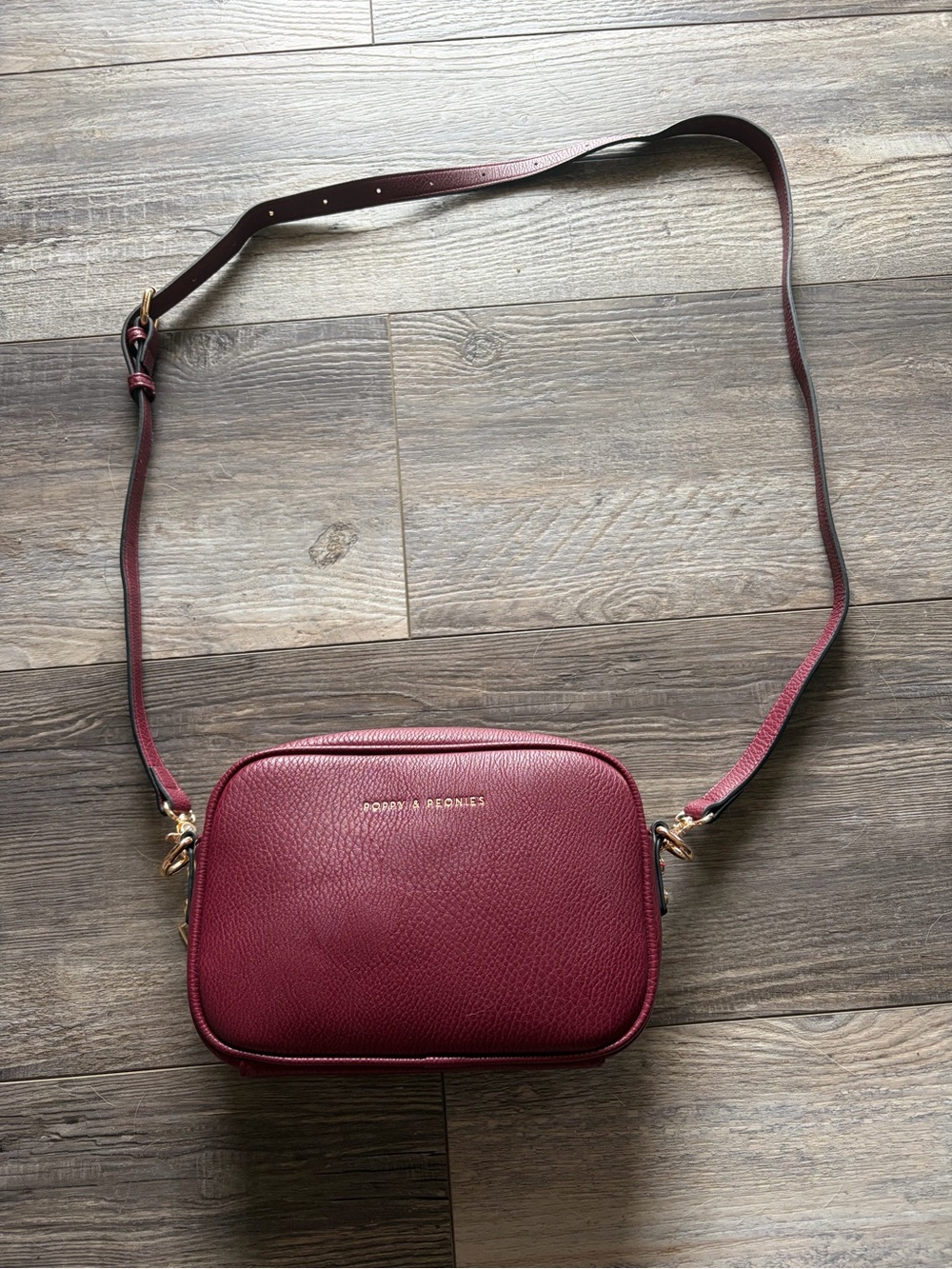 Poppy & Peonies Wine Red Pebbled Leather Crossbody